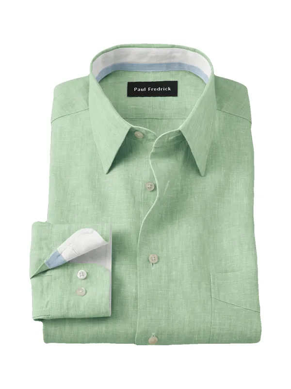 Non-Iron Linen Solid Dress Shirt With Contrast Trim - Green sold by Paul Fredrick