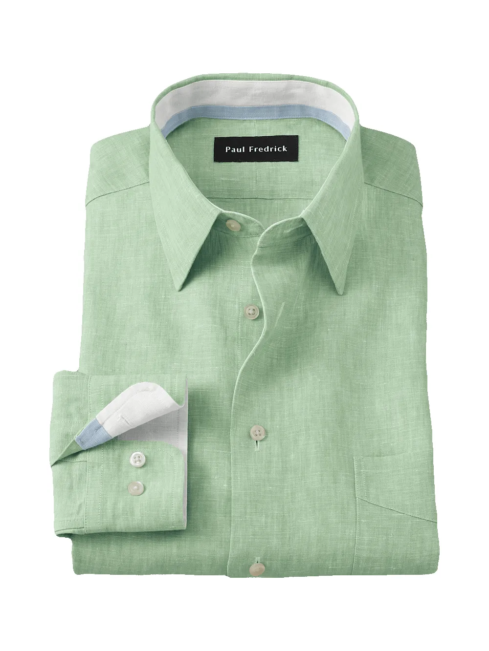 Non-Iron Linen Solid Dress Shirt With Contrast Trim - Green sold by Paul Fredrick