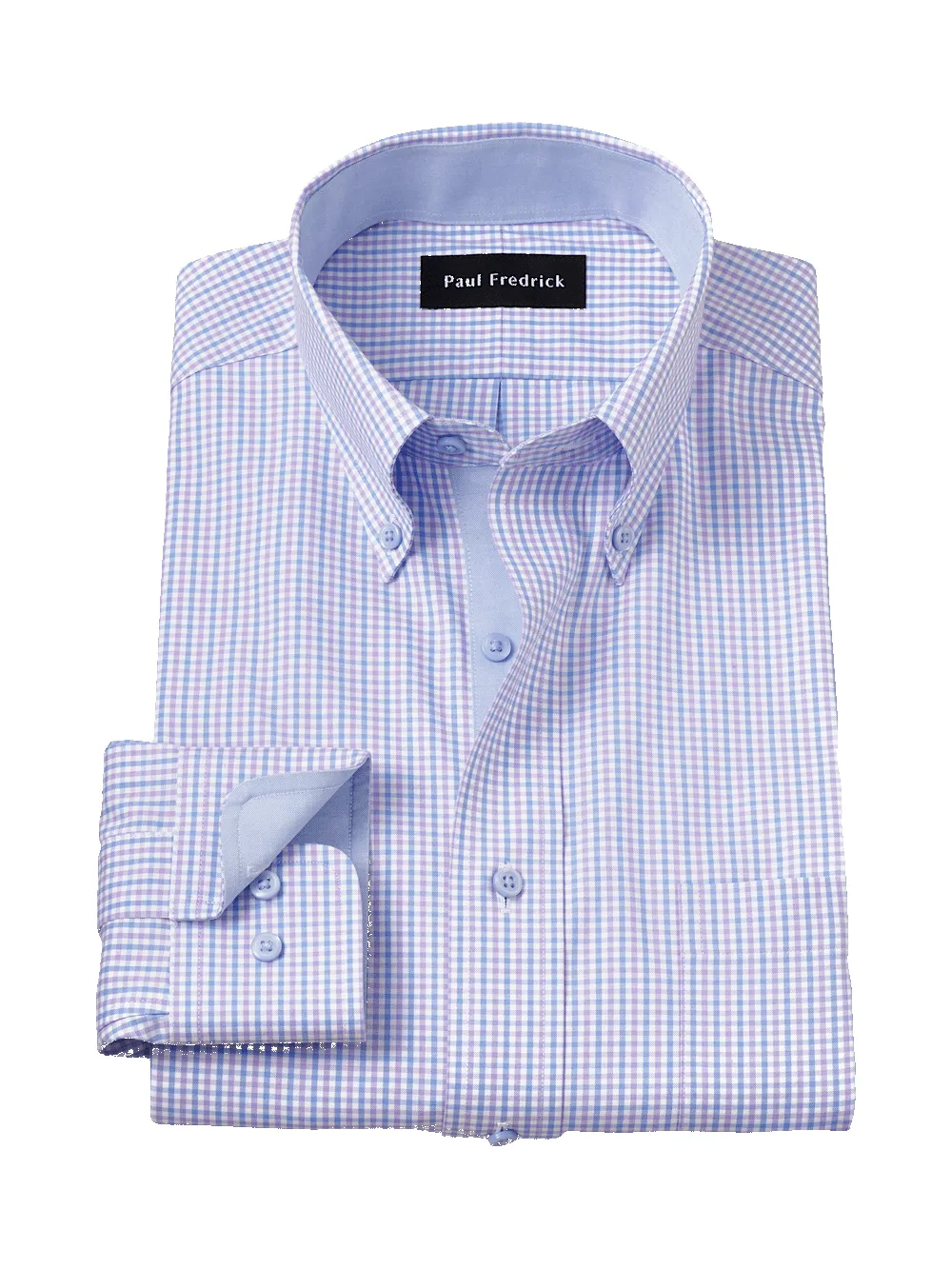 Comfort Stretch Non-Iron Gingham Dress Shirt With Contrast Trim - Blue/purple sold by Paul Fredrick
