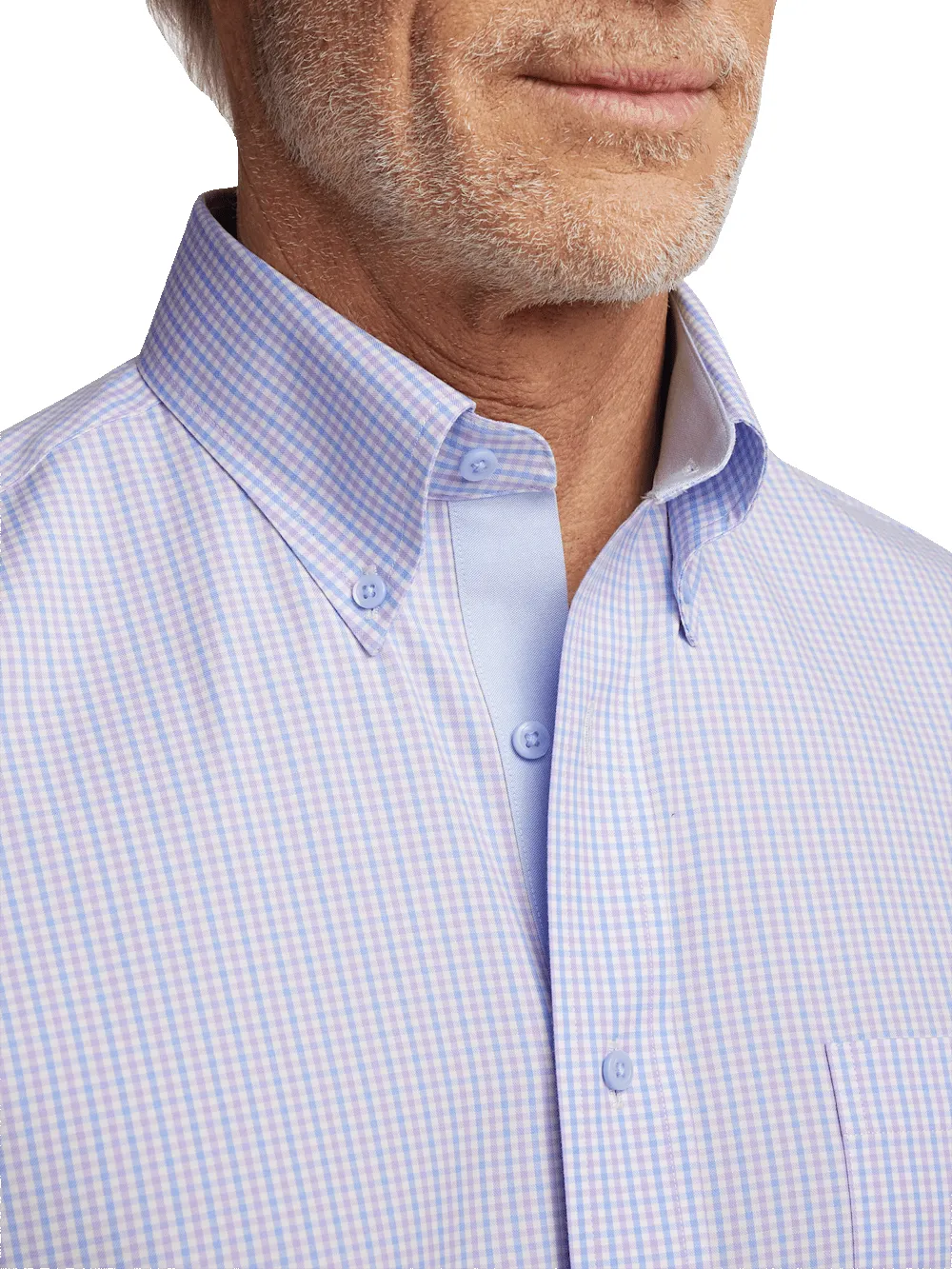 Comfort Stretch Non-Iron Gingham Dress Shirt With Contrast Trim - Blue/purple sold by Paul Fredrick product image thumbnail 3