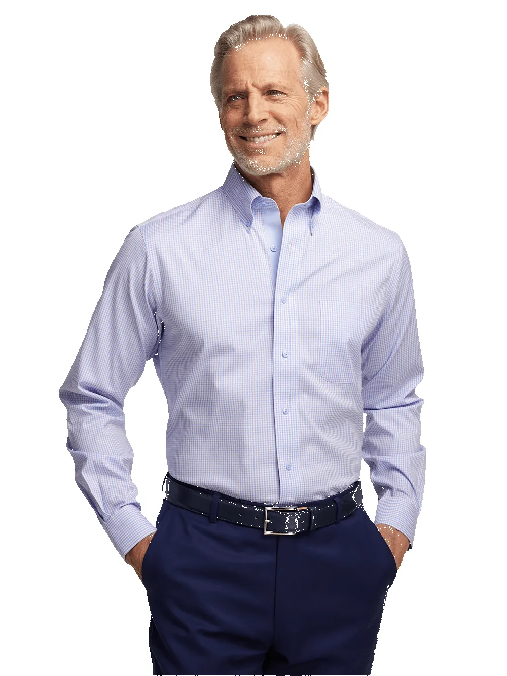 Comfort Stretch Non-Iron Gingham Dress Shirt With Contrast Trim - Blue/purple sold by Paul Fredrick product image thumbnail 2