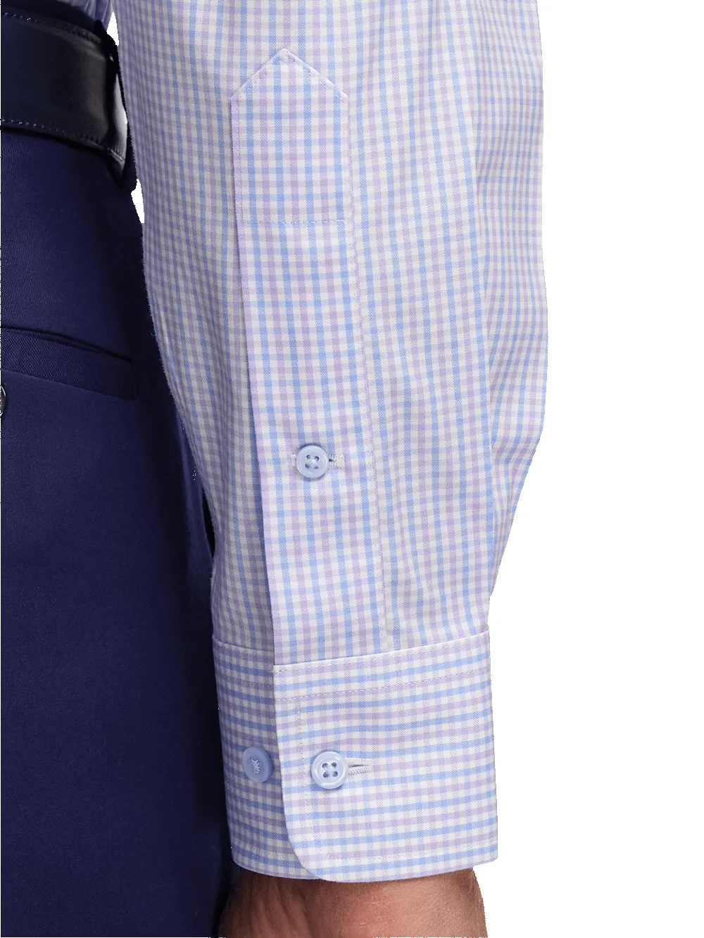 Comfort Stretch Non-Iron Gingham Dress Shirt With Contrast Trim - Blue/purple sold by Paul Fredrick product image thumbnail 4