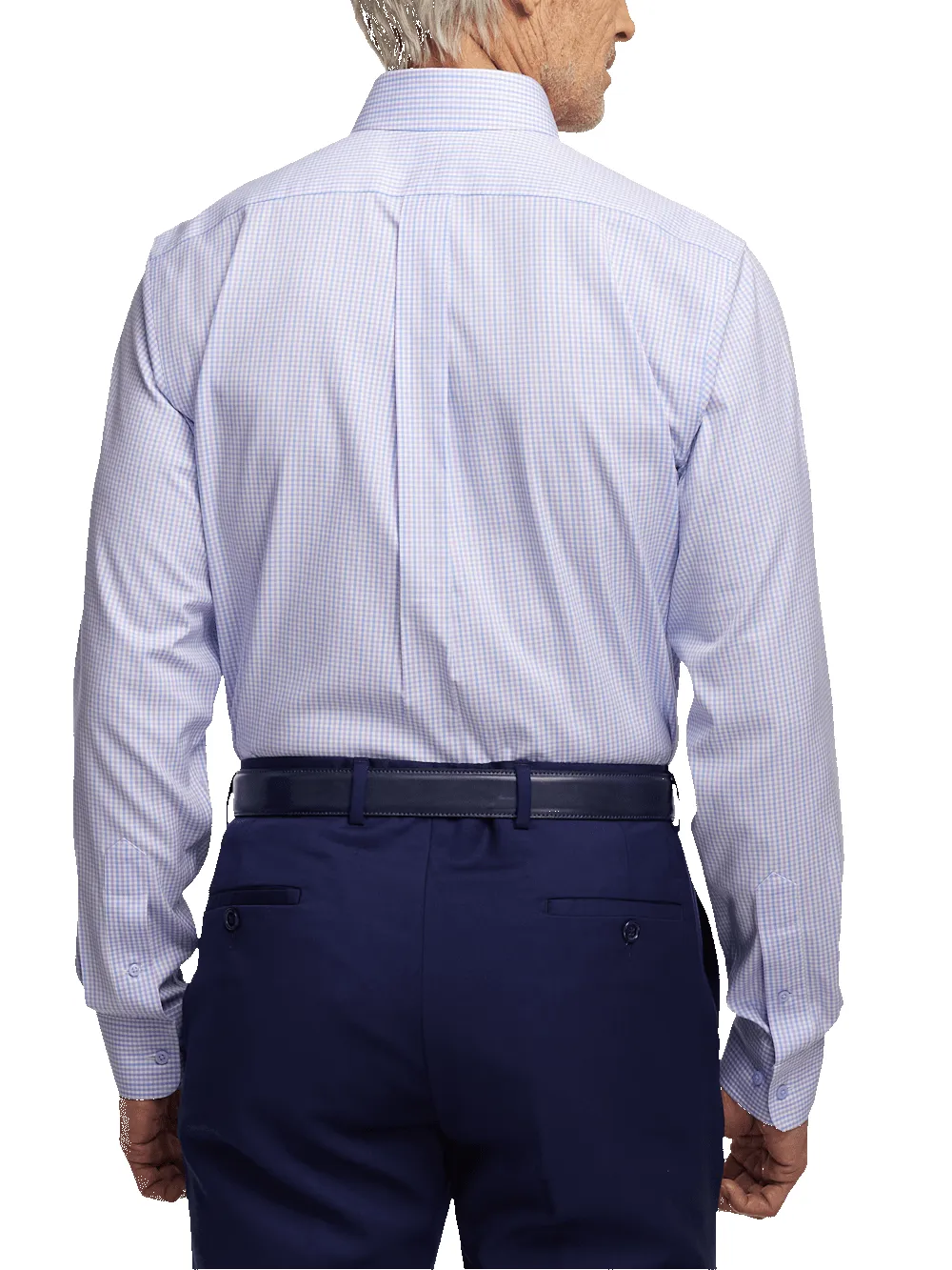 Comfort Stretch Non-Iron Gingham Dress Shirt With Contrast Trim - Blue/purple sold by Paul Fredrick product image thumbnail 5