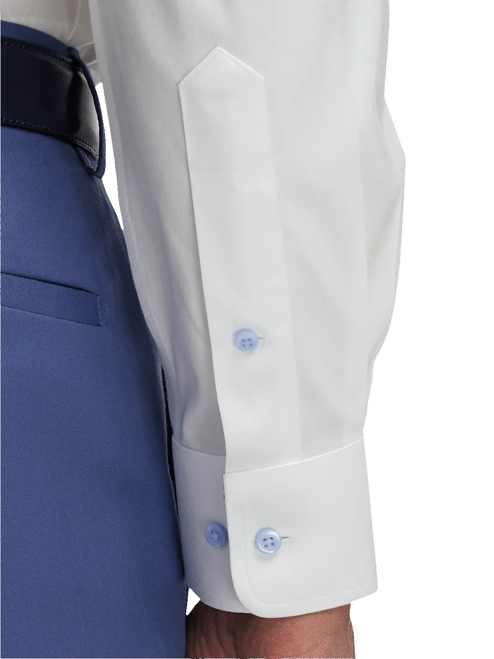 Comfort Stretch Non-Iron Solid Dress Shirt With Contrast Trim - White sold by Paul Fredrick product image thumbnail 4