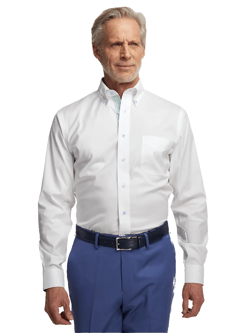 Comfort Stretch Non-Iron Solid Dress Shirt With Contrast Trim - White sold by Paul Fredrick product image thumbnail 2