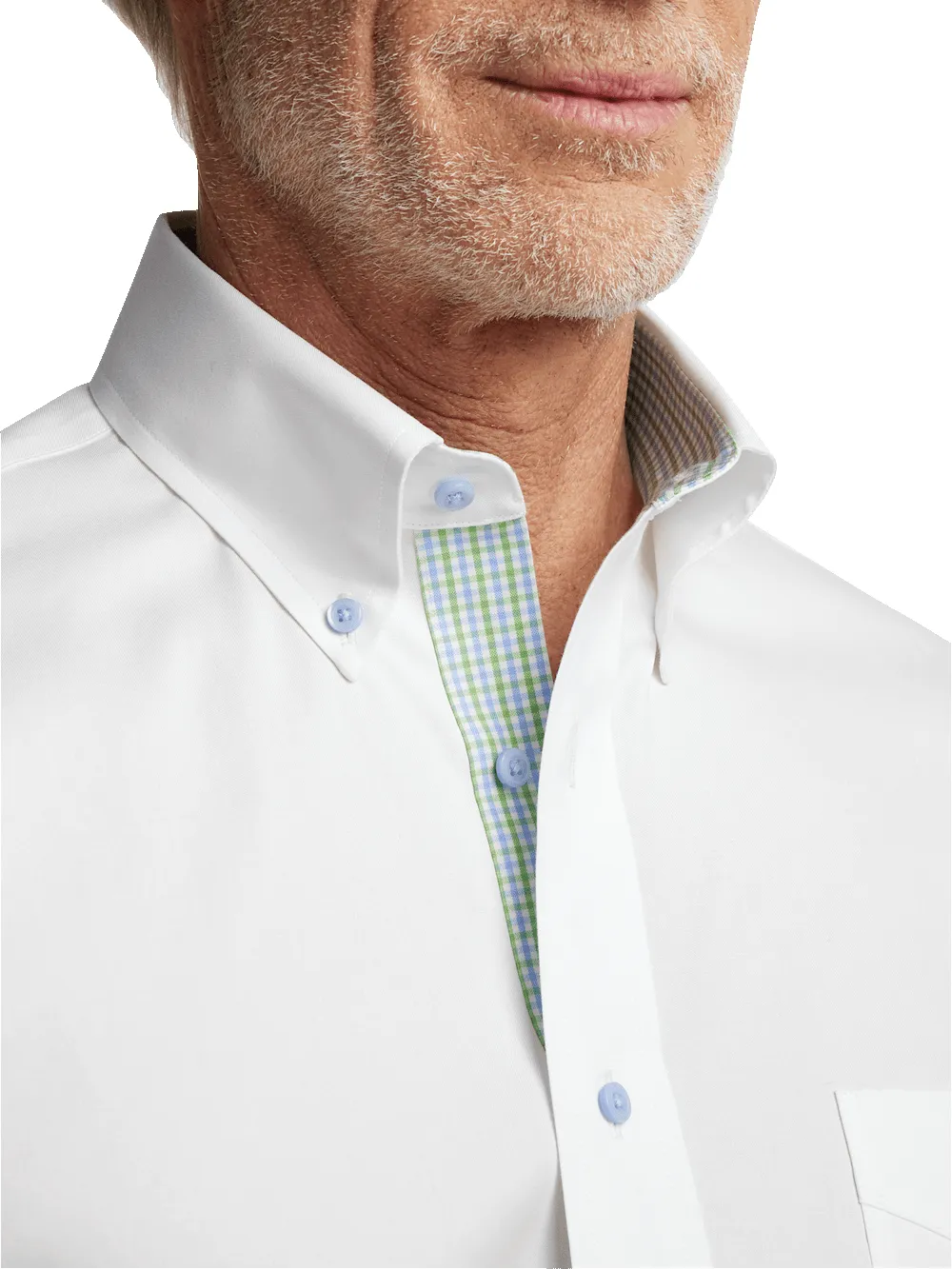 Comfort Stretch Non-Iron Solid Dress Shirt With Contrast Trim - White sold by Paul Fredrick product image thumbnail 3