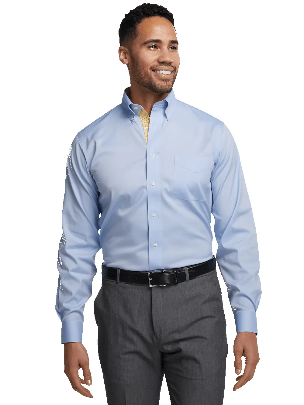 Comfort Stretch Non-Iron Solid Dress Shirt With Contrast Trim - Blue/yellow sold by Paul Fredrick product image thumbnail 2