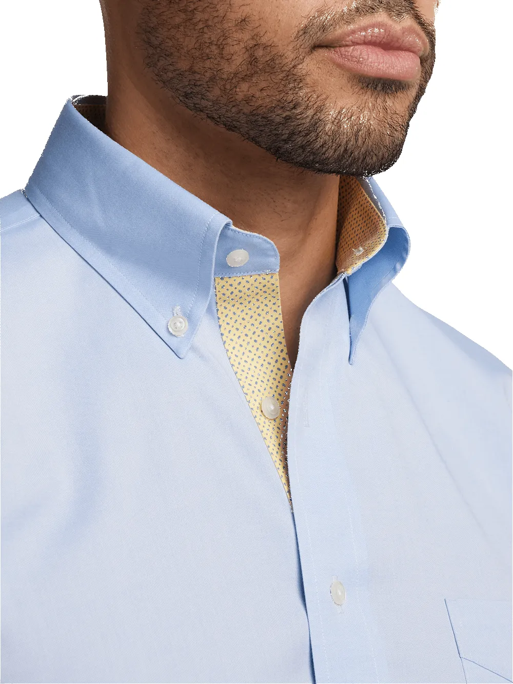 Comfort Stretch Non-Iron Solid Dress Shirt With Contrast Trim - Blue/yellow sold by Paul Fredrick product image thumbnail 3