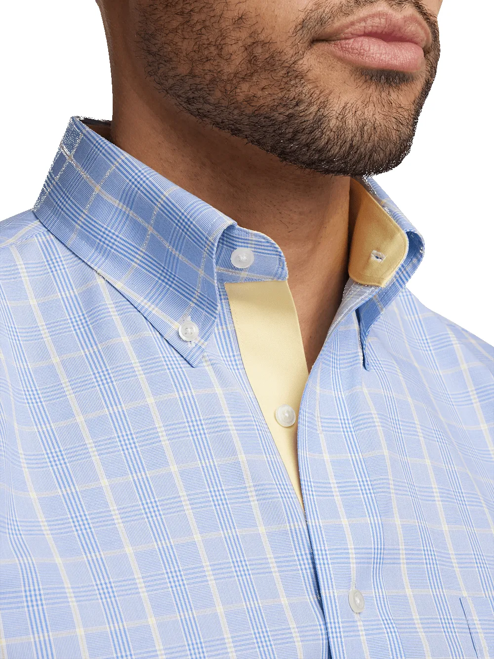 Comfort Stretch Non-Iron Glen Plaid Dress Shirt With Contrast Trim - Blue sold by Paul Fredrick product image thumbnail 3