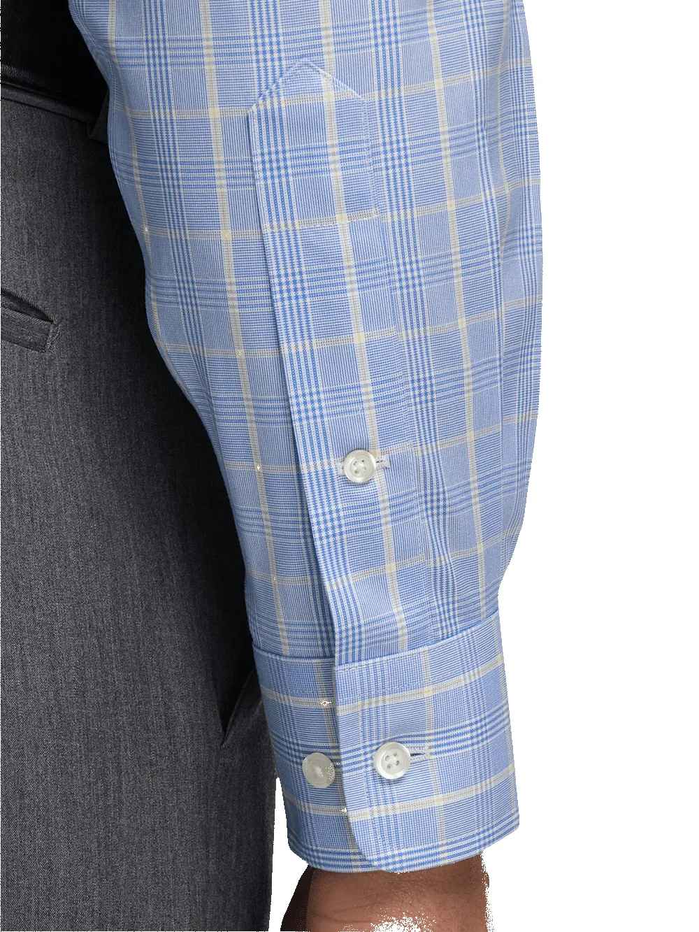 Comfort Stretch Non-Iron Glen Plaid Dress Shirt With Contrast Trim - Blue sold by Paul Fredrick product image thumbnail 4