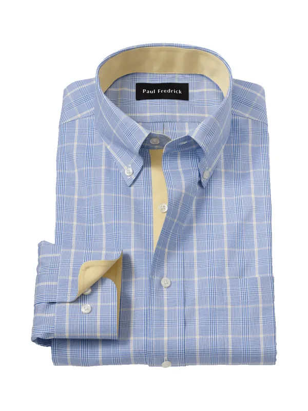 Comfort Stretch Non-Iron Glen Plaid Dress Shirt With Contrast Trim - Blue sold by Paul Fredrick