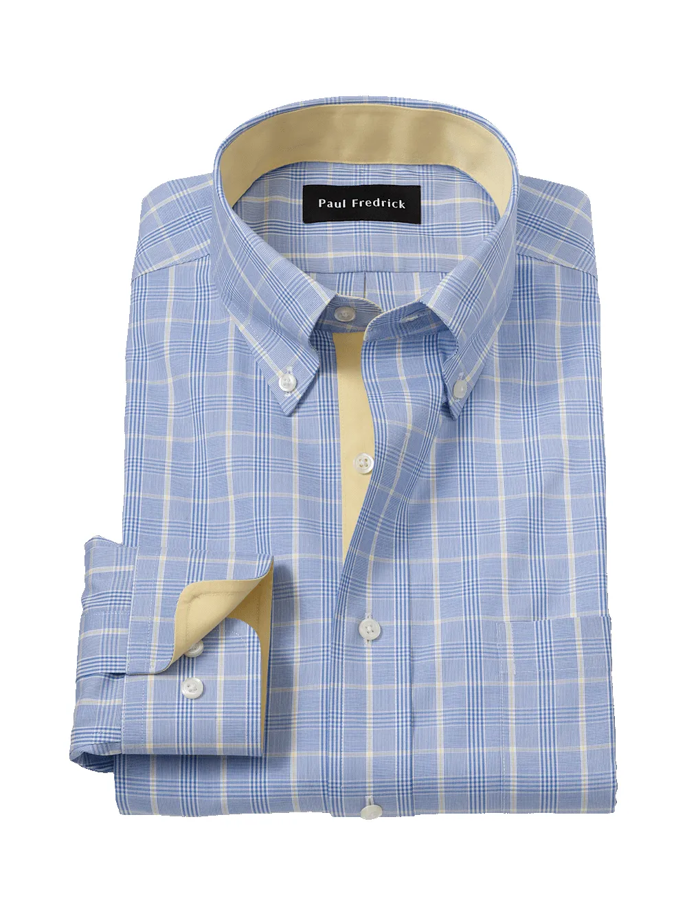 Comfort Stretch Non-Iron Glen Plaid Dress Shirt With Contrast Trim - Blue sold by Paul Fredrick