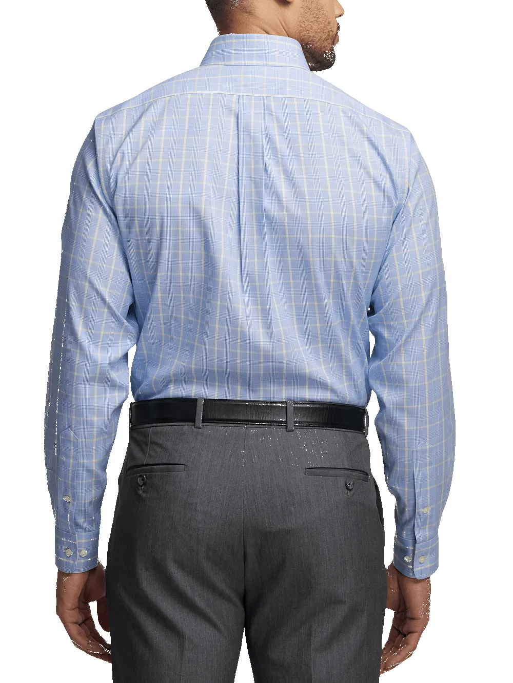 Comfort Stretch Non-Iron Glen Plaid Dress Shirt With Contrast Trim - Blue sold by Paul Fredrick product image thumbnail 5