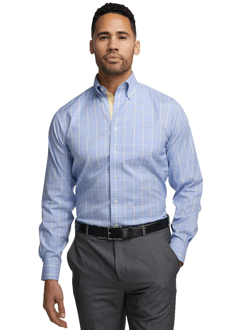 Comfort Stretch Non-Iron Glen Plaid Dress Shirt With Contrast Trim - Blue sold by Paul Fredrick product image thumbnail 2