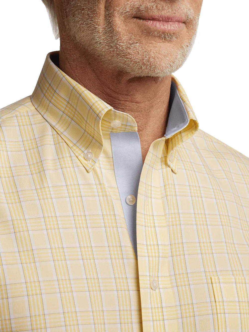 Comfort Stretch Non-Iron Check Dress Shirt With Contrast Trim - Yellow sold by Paul Fredrick product image thumbnail 3