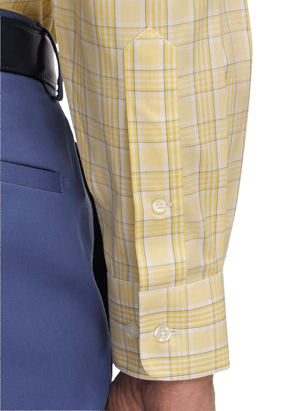 Comfort Stretch Non-Iron Check Dress Shirt With Contrast Trim - Yellow sold by Paul Fredrick product image thumbnail 4