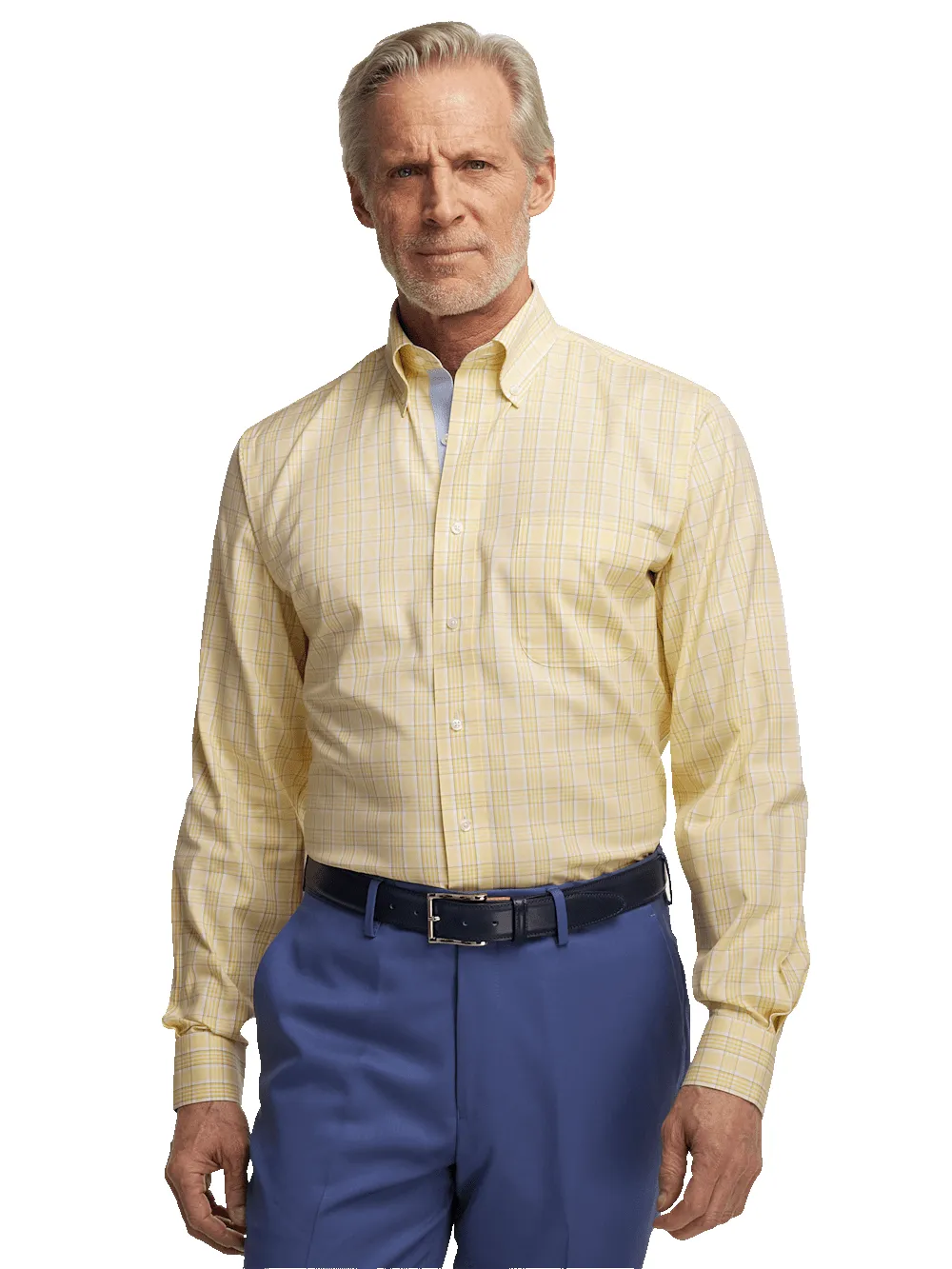 Comfort Stretch Non-Iron Check Dress Shirt With Contrast Trim - Yellow sold by Paul Fredrick product image thumbnail 2