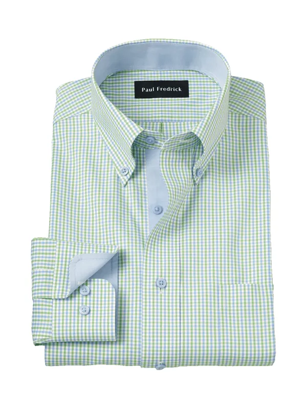 Comfort Stretch Non-Iron Gingham Dress Shirt With Contrast Trim - Blue/green sold by Paul Fredrick
