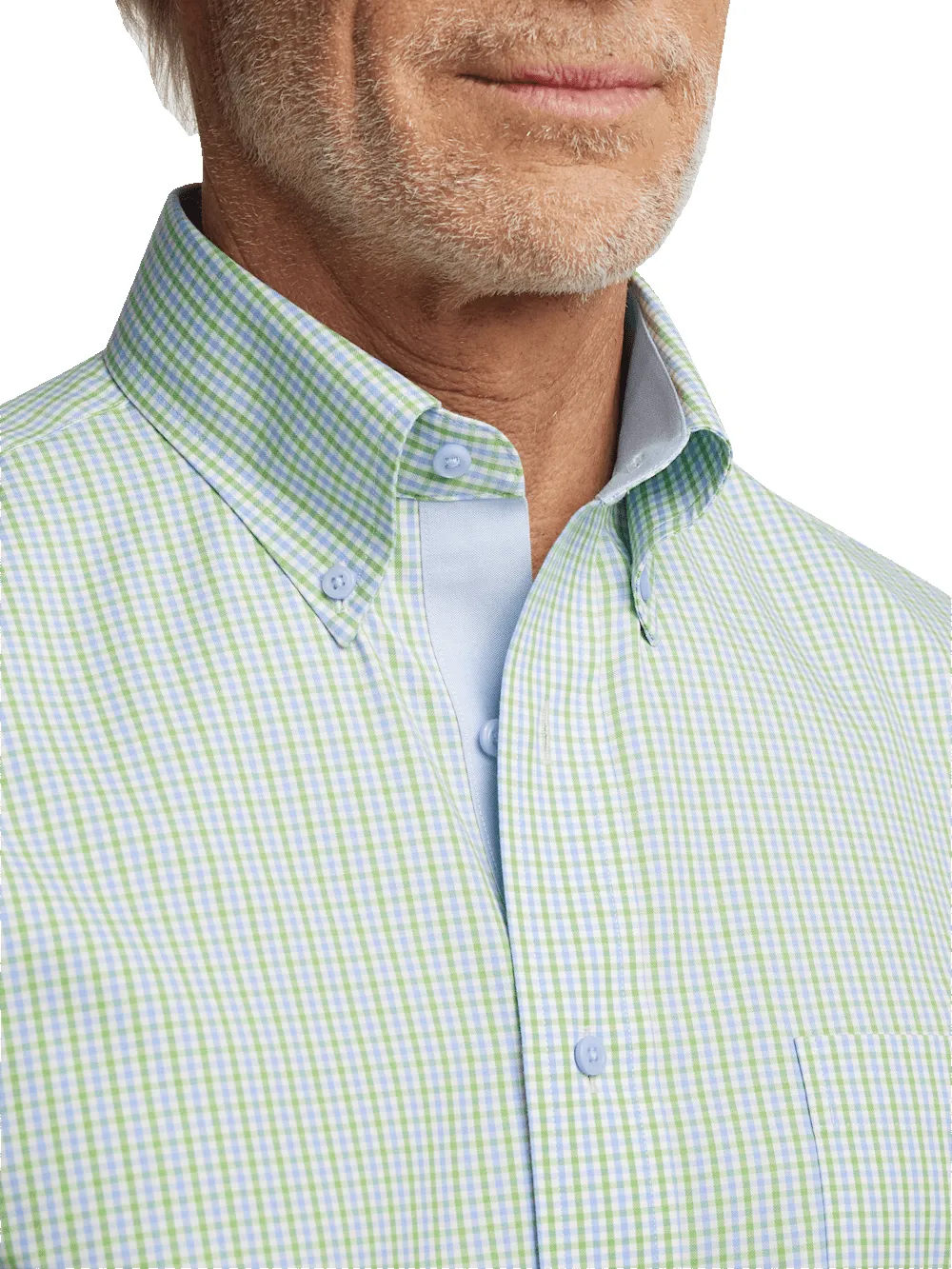 Comfort Stretch Non-Iron Gingham Dress Shirt With Contrast Trim - Blue/green sold by Paul Fredrick product image thumbnail 3