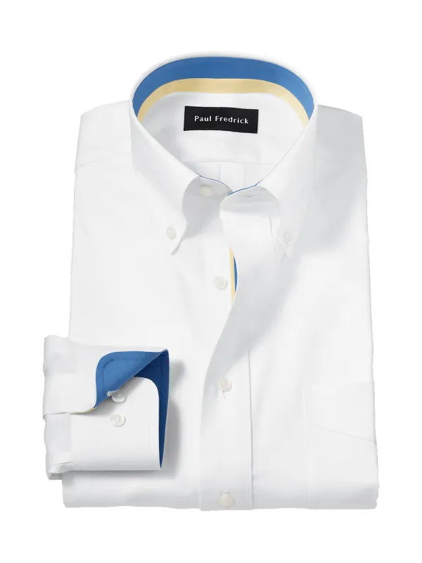 Comfort Stretch Non-Iron Solid Dress Shirt With Contrast Trim - White sold by Paul Fredrick