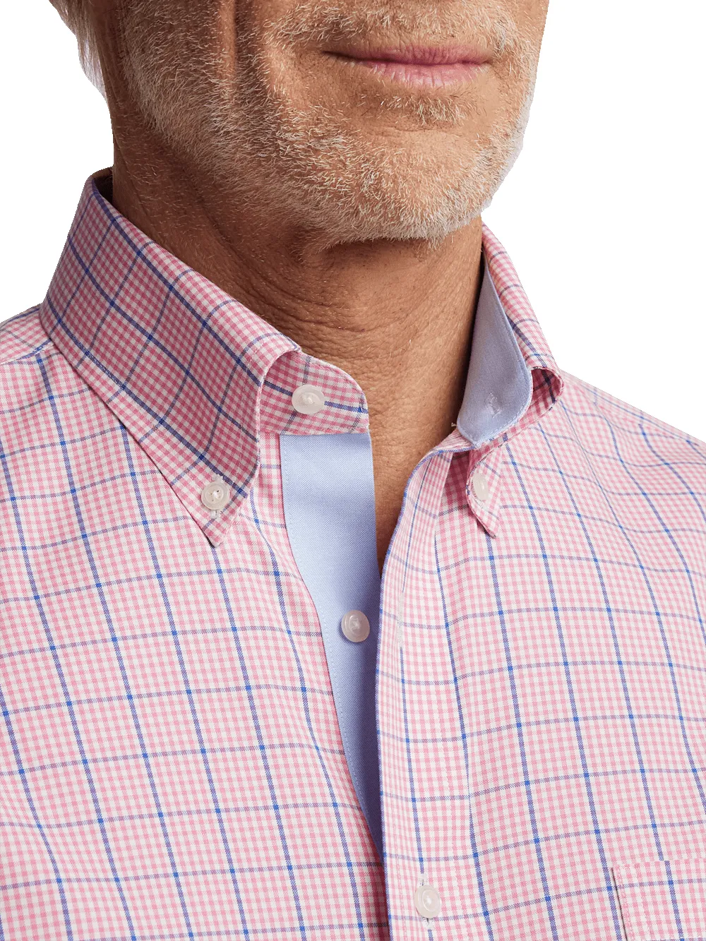 Comfort Stretch Non-Iron Windowpane Dress Shirt With Contrast Trim - Pink/blue sold by Paul Fredrick product image thumbnail 3