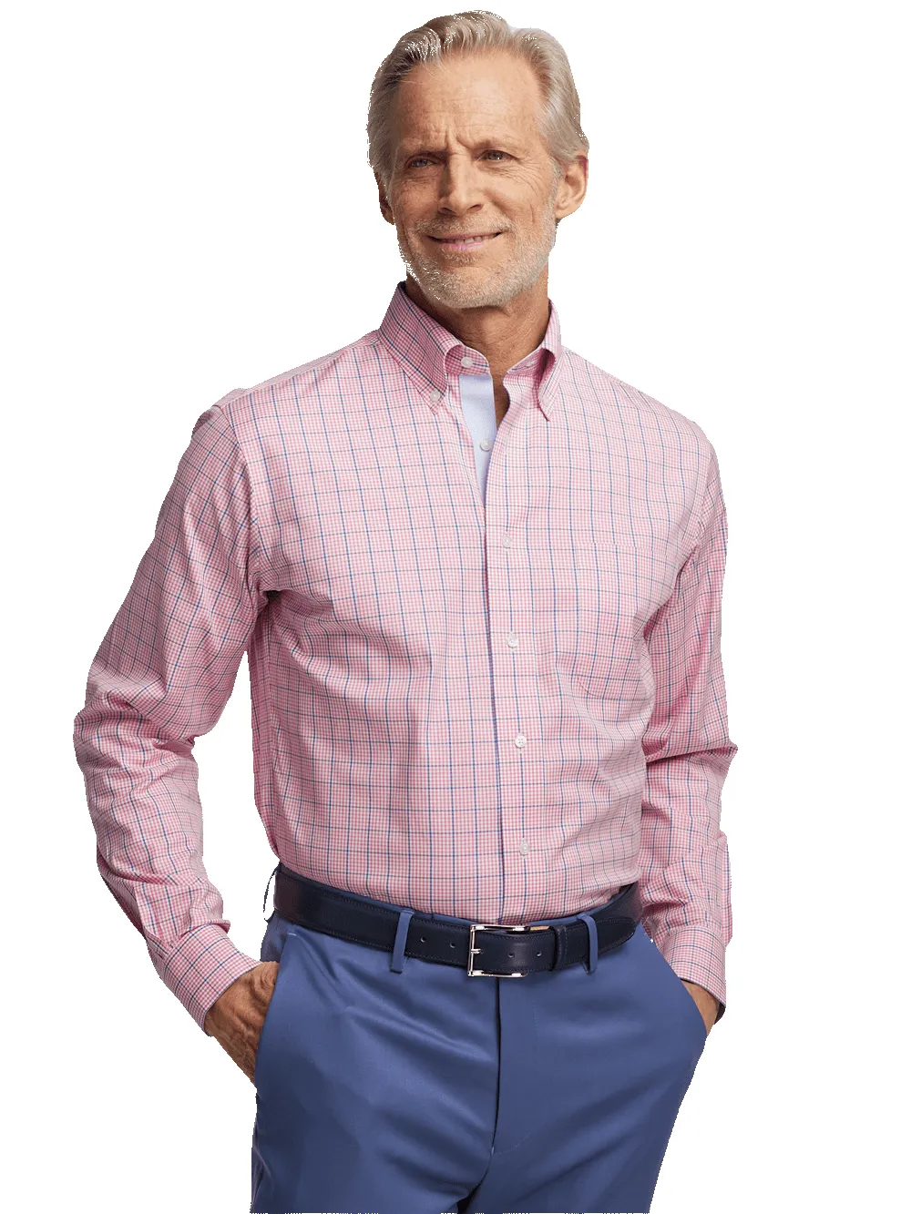 Comfort Stretch Non-Iron Windowpane Dress Shirt With Contrast Trim - Pink/blue sold by Paul Fredrick product image thumbnail 2