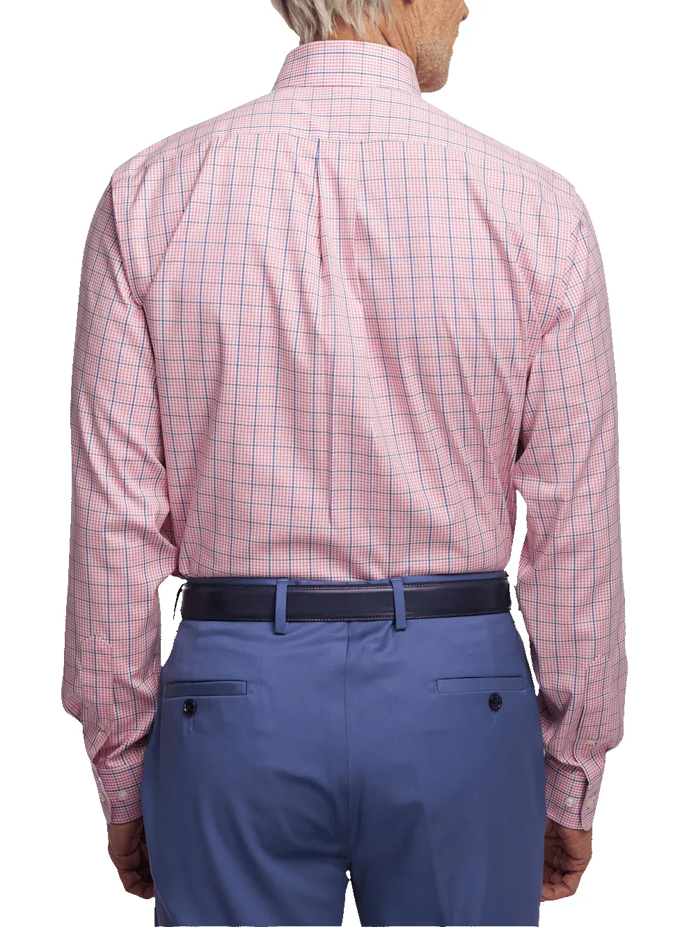 Comfort Stretch Non-Iron Windowpane Dress Shirt With Contrast Trim - Pink/blue sold by Paul Fredrick product image thumbnail 5