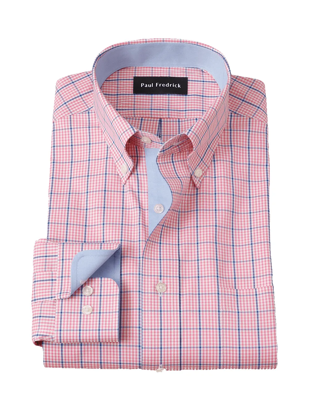 Comfort Stretch Non-Iron Windowpane Dress Shirt With Contrast Trim - Pink/blue sold by Paul Fredrick