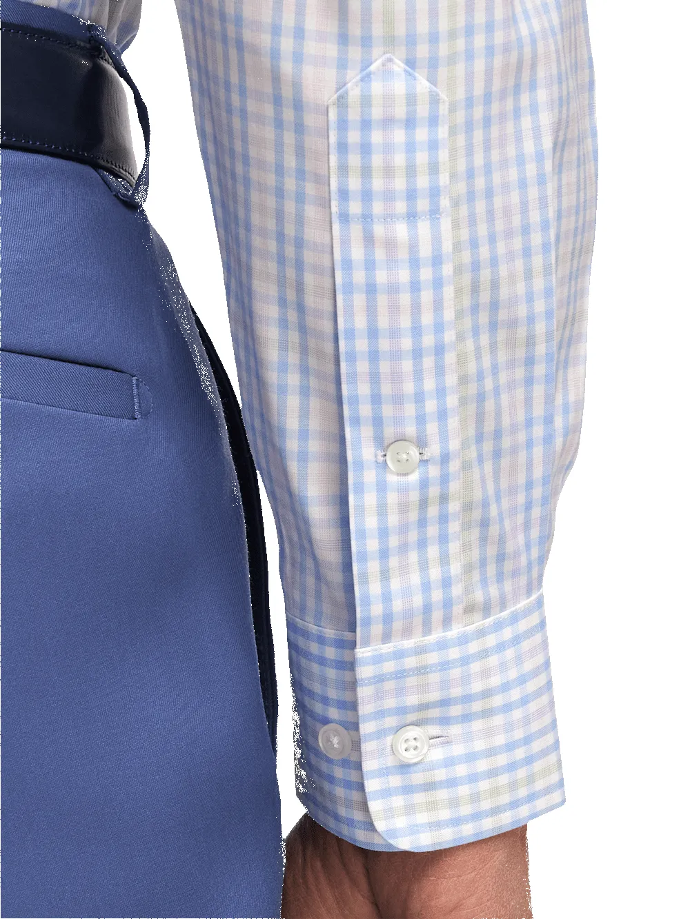 Comfort Stretch Non-Iron Tattersall Dress Shirt With Contrast Trim - Blue/pink sold by Paul Fredrick product image thumbnail 4