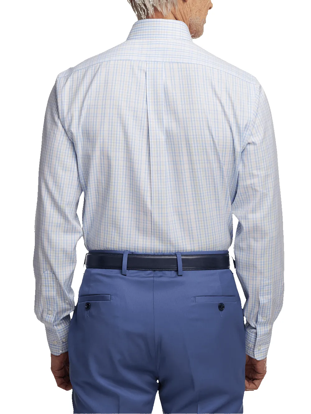 Comfort Stretch Non-Iron Tattersall Dress Shirt With Contrast Trim - Blue/pink sold by Paul Fredrick product image thumbnail 5