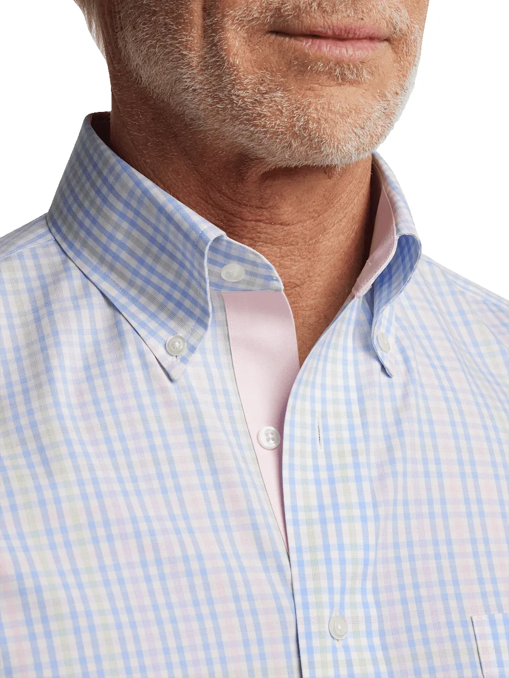 Comfort Stretch Non-Iron Tattersall Dress Shirt With Contrast Trim - Blue/pink sold by Paul Fredrick product image thumbnail 3