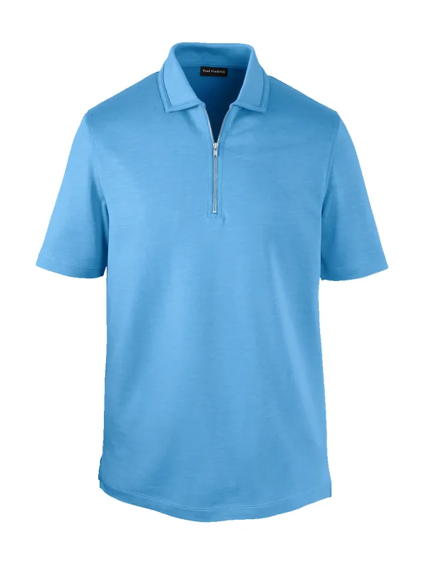 Lyocell Blend Quarter Zip Polo - Blue sold by Paul Fredrick