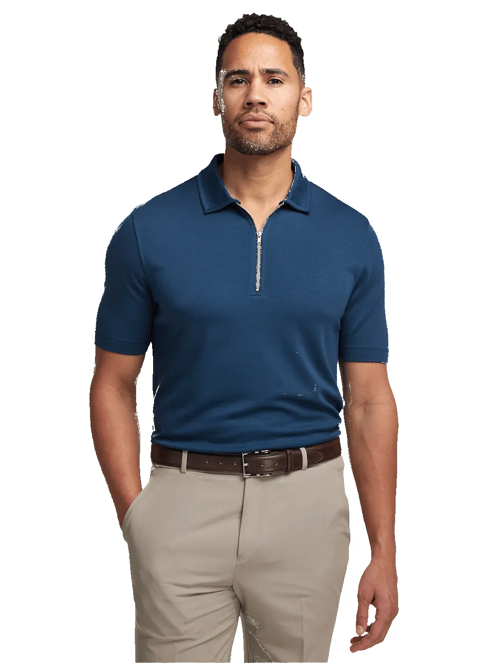 Lyocell Blend Quarter Zip Polo - Navy sold by Paul Fredrick product image thumbnail 5