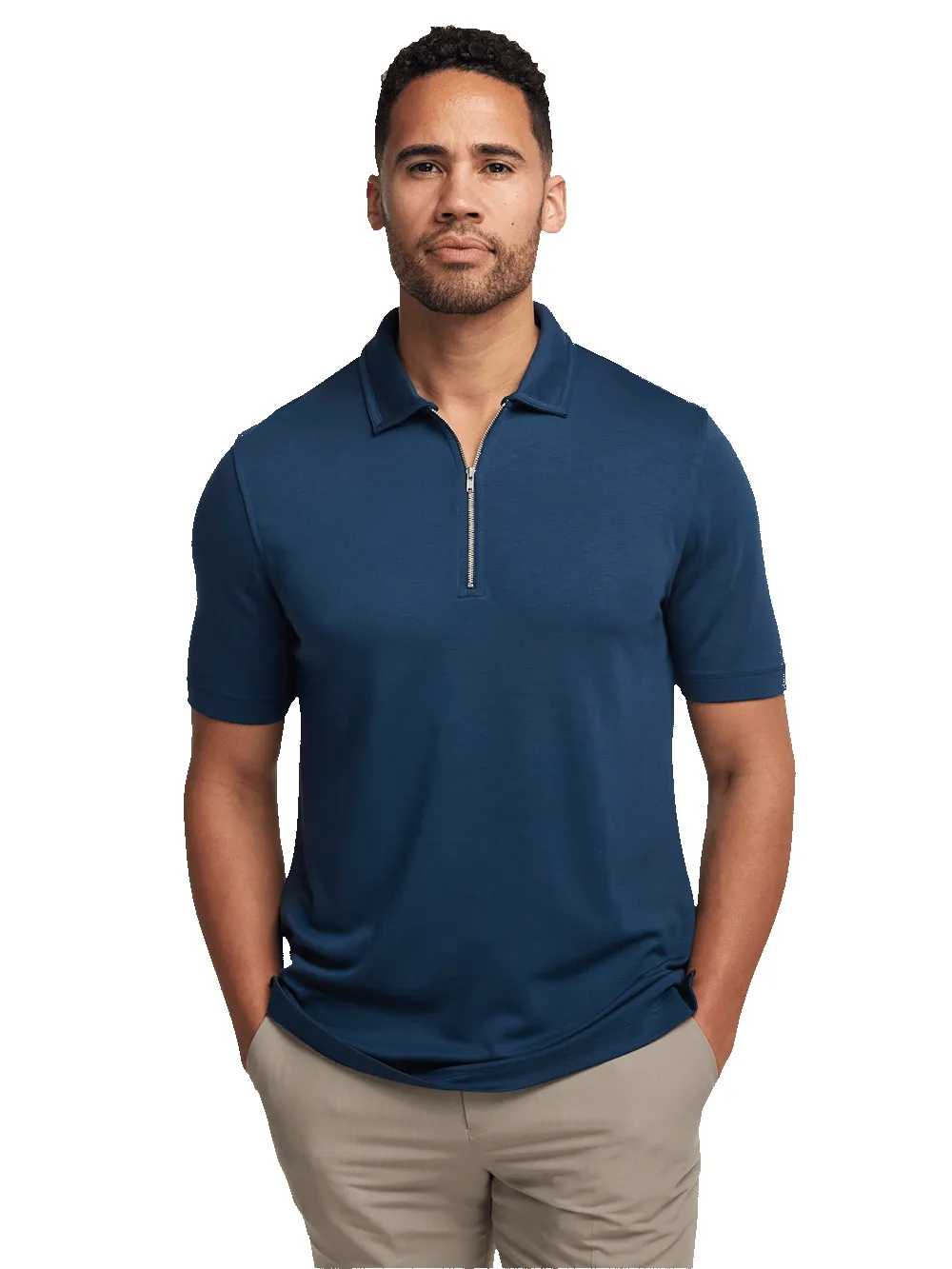 Lyocell Blend Quarter Zip Polo - Navy sold by Paul Fredrick product image thumbnail 2