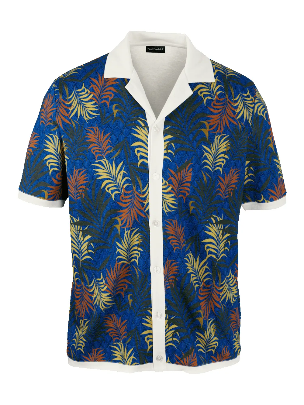 Linen Blend Button Front Camp Collar - Blue Multi sold by Paul Fredrick