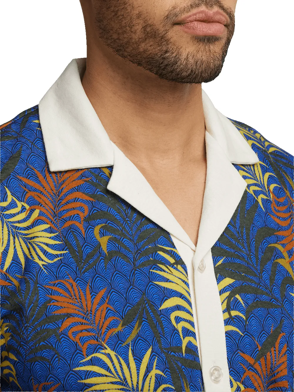 Linen Blend Button Front Camp Collar - Blue Multi sold by Paul Fredrick product image thumbnail 3