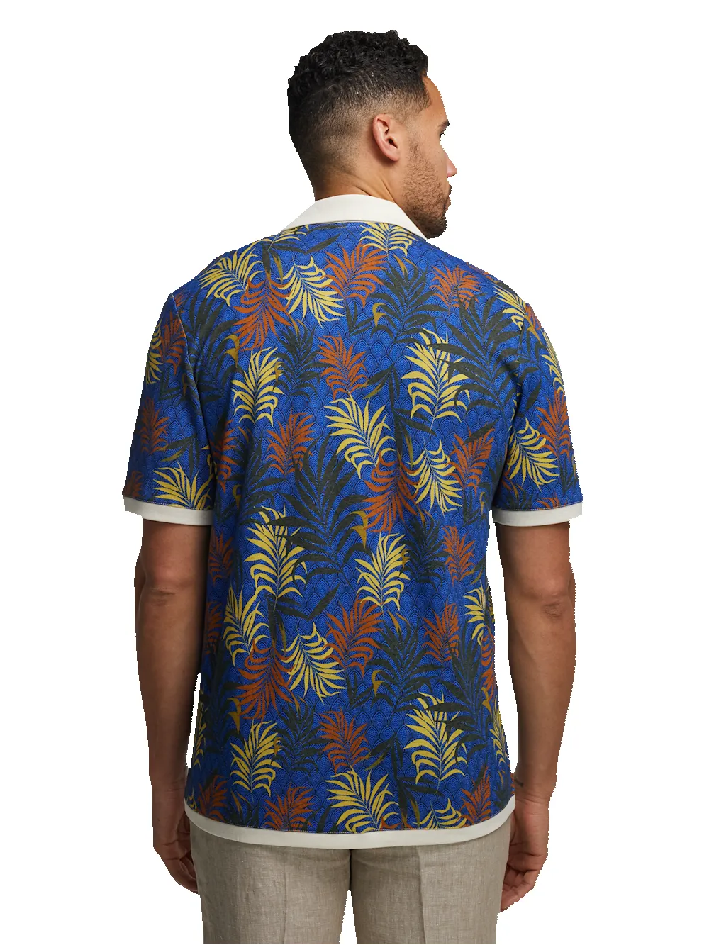 Linen Blend Button Front Camp Collar - Blue Multi sold by Paul Fredrick product image thumbnail 5