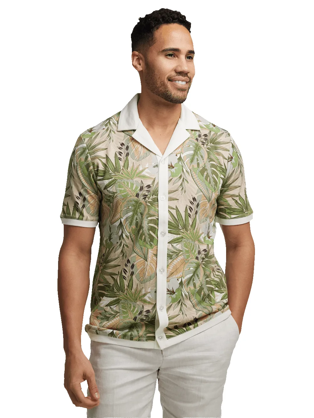 Linen Blend Button Front Camp Collar - Multi sold by Paul Fredrick product image thumbnail 2