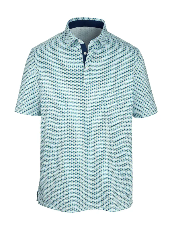 Performance Blend Three Button Polo - Navy/green sold by Paul Fredrick