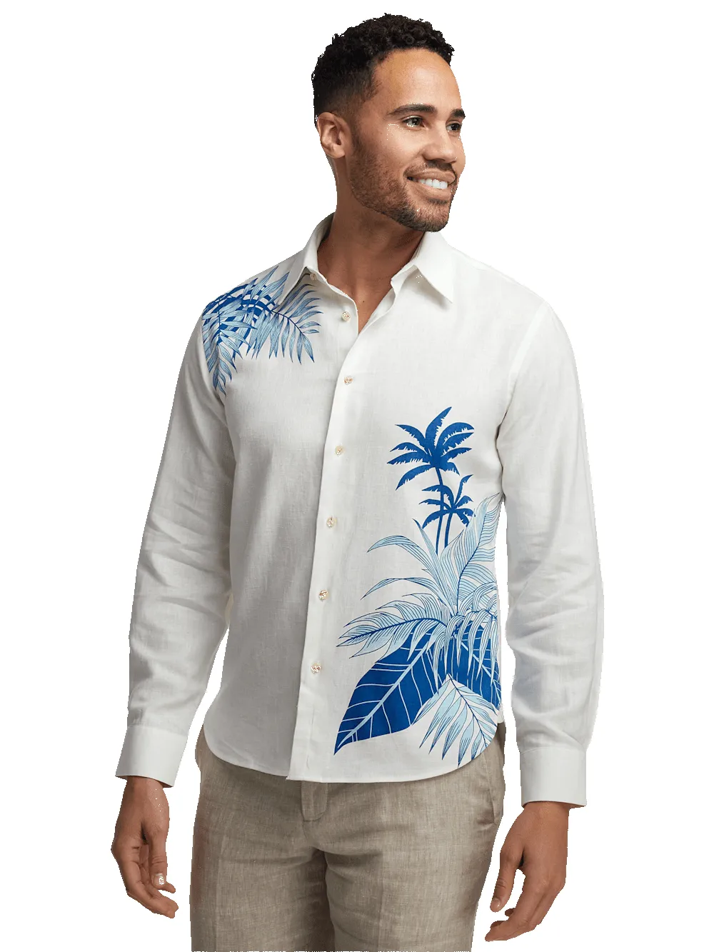 Linen Blend Botanical Print Casual Shirt - White sold by Paul Fredrick product image thumbnail 2