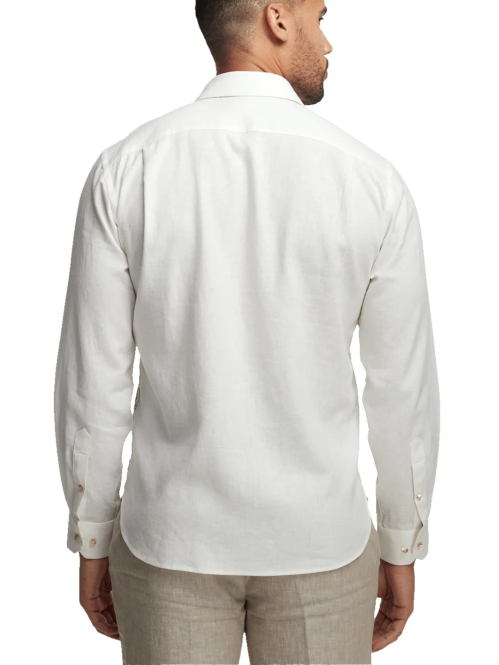 Linen Blend Botanical Print Casual Shirt - White sold by Paul Fredrick product image thumbnail 5