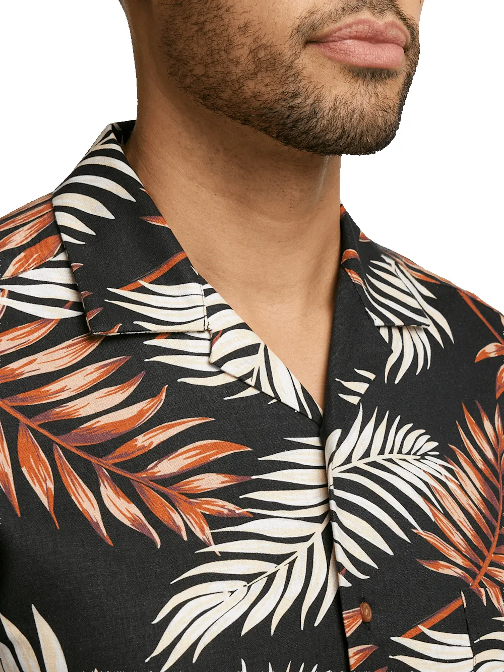 Linen Blend Tropical Print Casual Shirt - Black Multi sold by Paul Fredrick product image thumbnail 3
