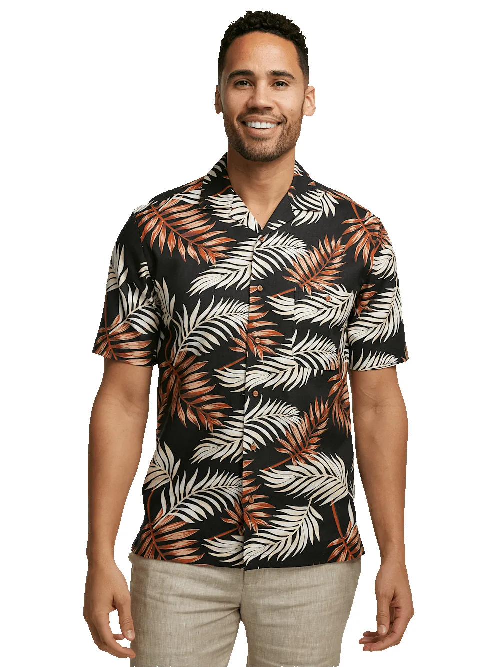 Linen Blend Tropical Print Casual Shirt - Black Multi sold by Paul Fredrick product image thumbnail 2