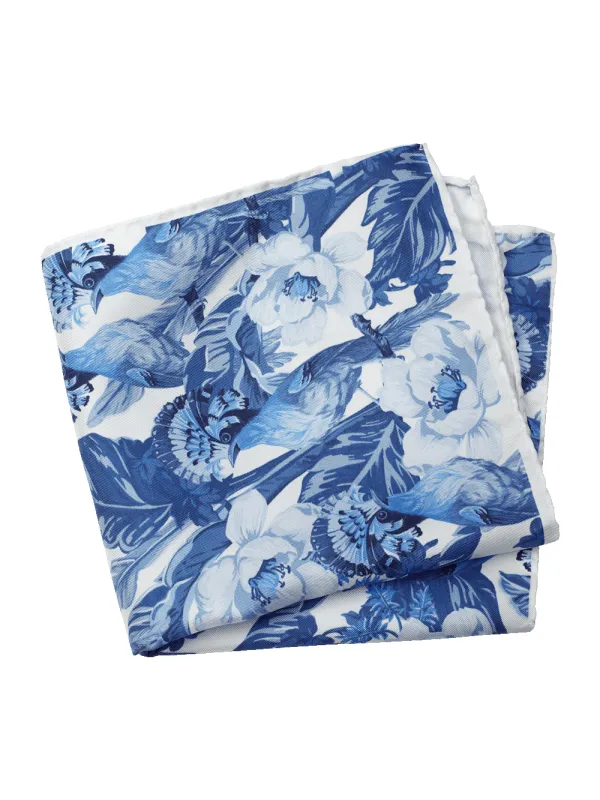 Floral Silk Pocket Square - Blue/white sold by Paul Fredrick