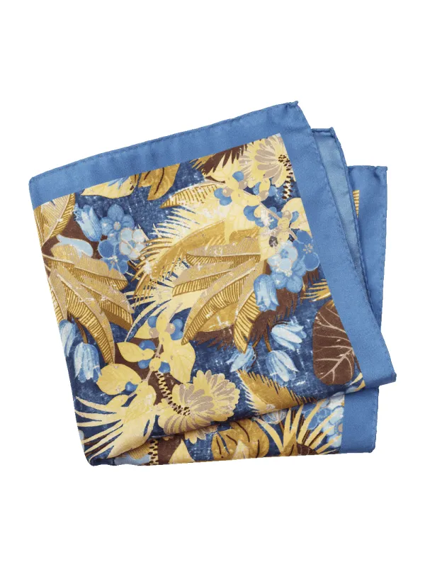 Botanical Silk Pocket Square - Yellow/blue sold by Paul Fredrick