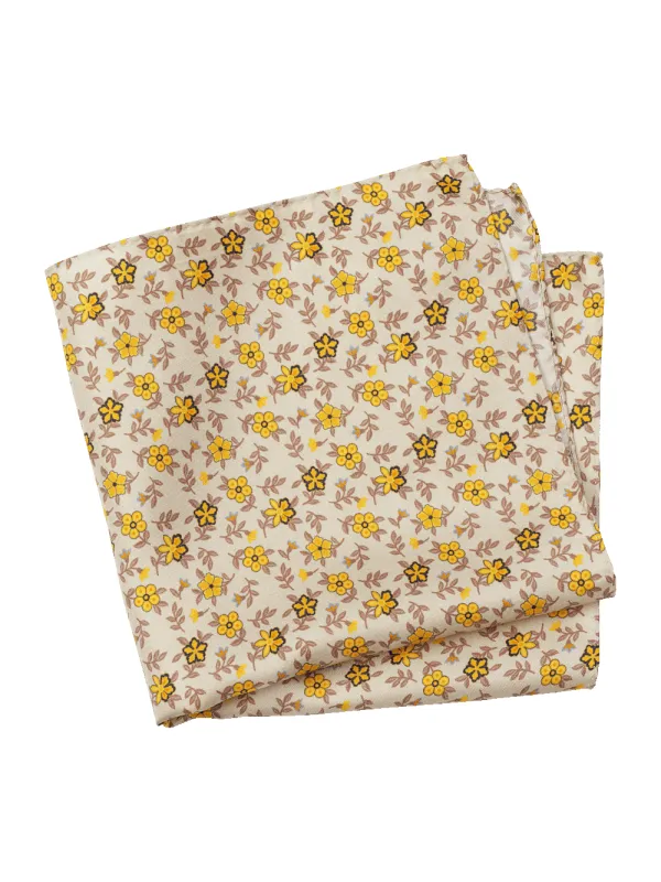Floral Silk Pocket Square - Tan/yellow sold by Paul Fredrick