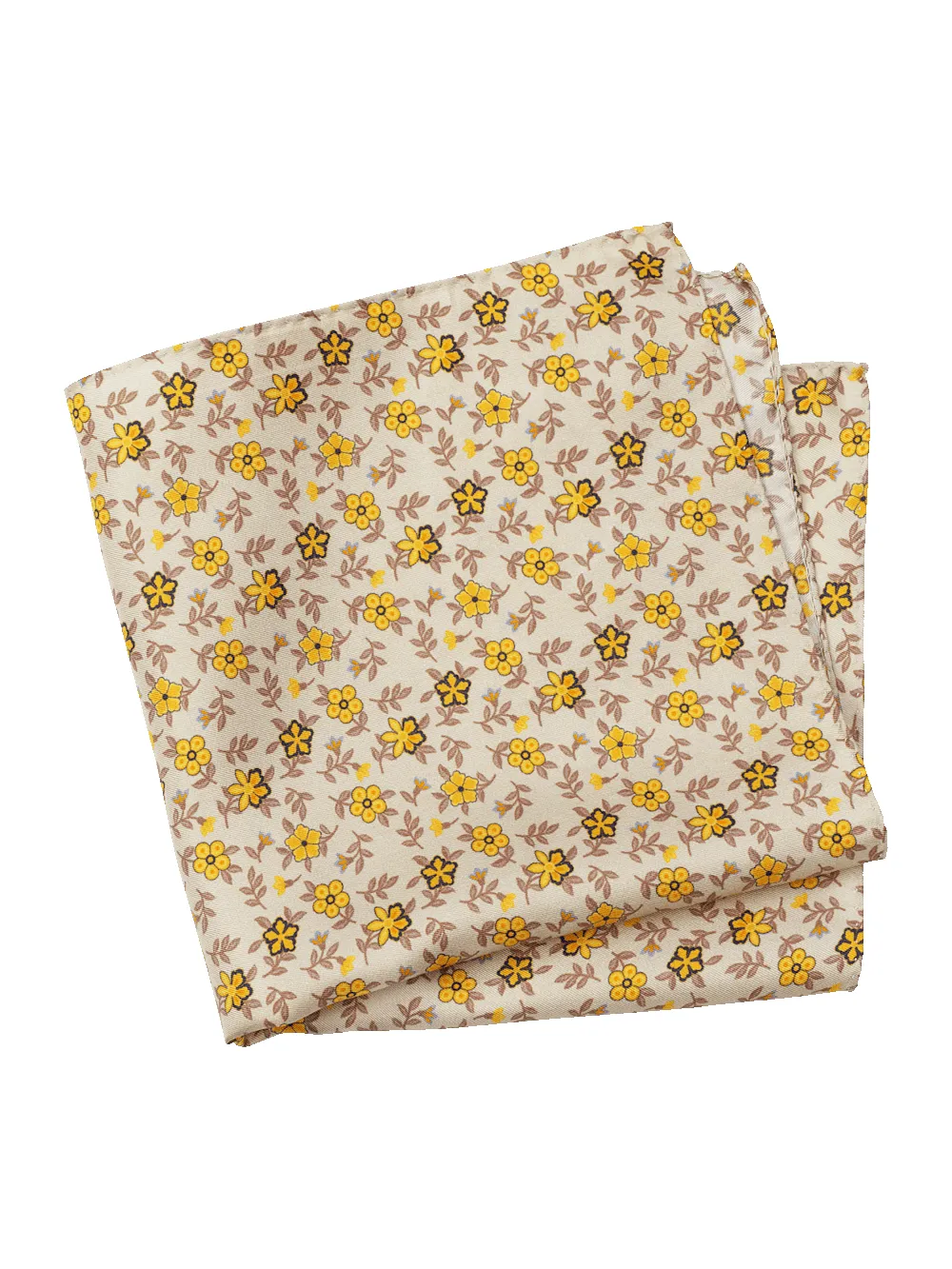 Floral Silk Pocket Square - Tan/yellow sold by Paul Fredrick