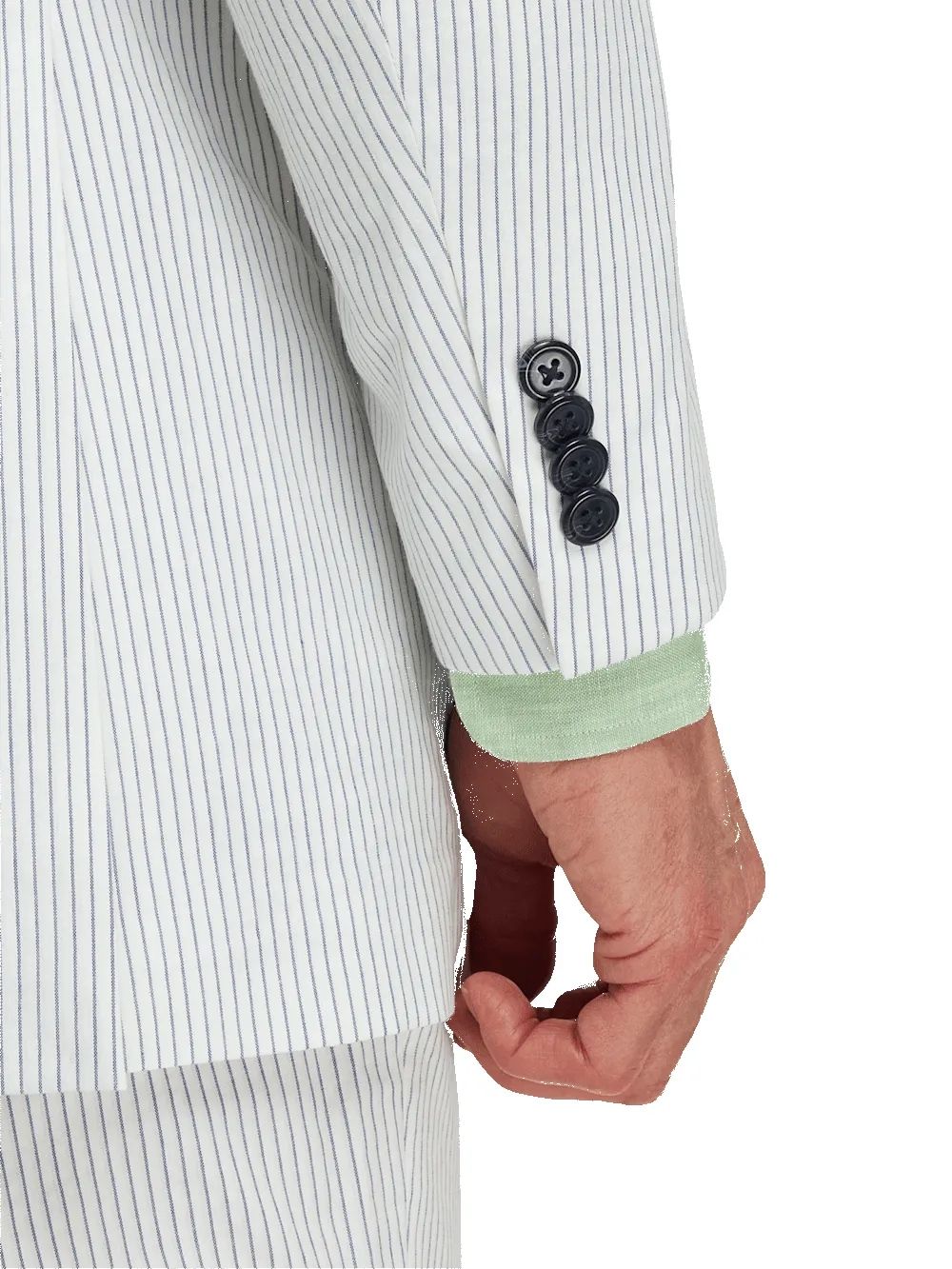 Cotton Stretch Stripe Seersucker Single Breasted Peak Lapel Suit Jacket - White/blue sold by Paul Fredrick product image thumbnail 3