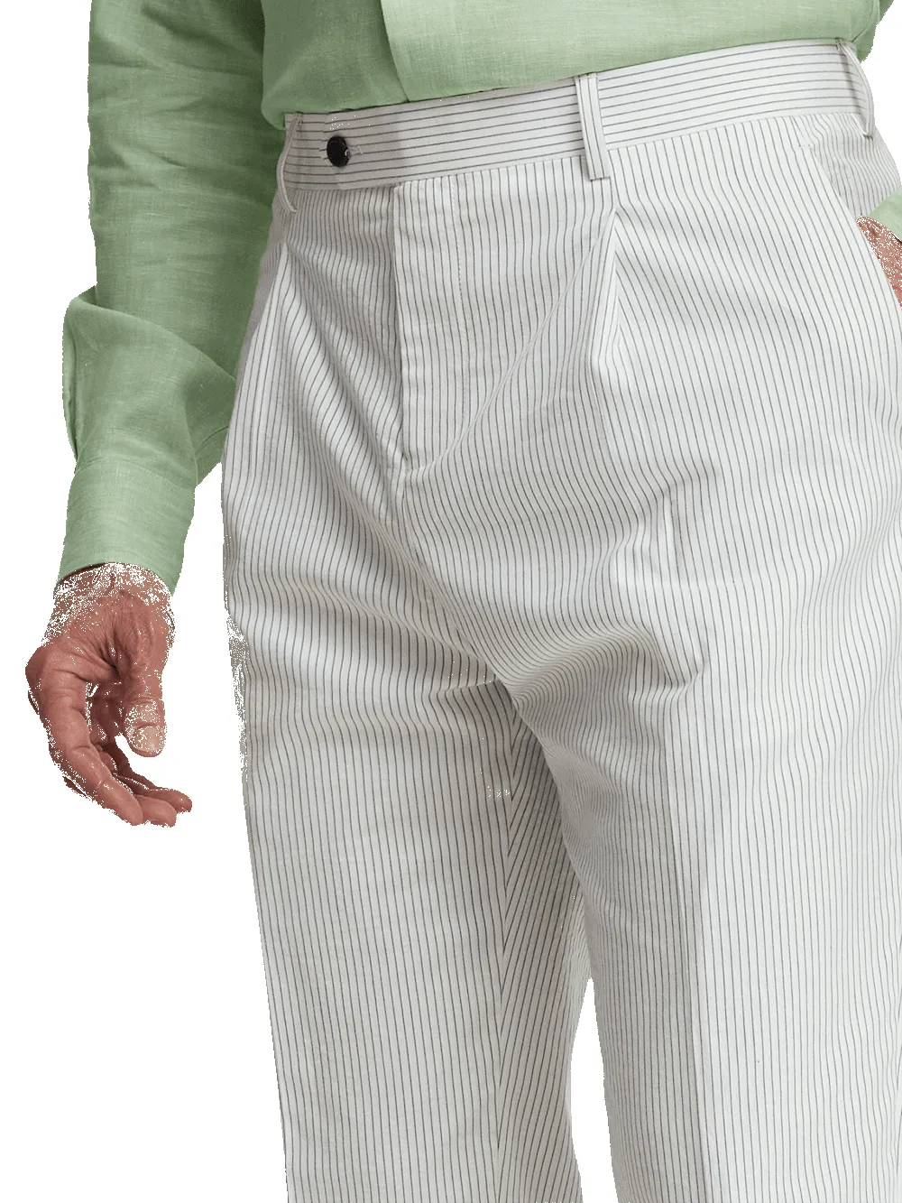 Cotton Stretch Stripe Seersucker Single Pleat Suit Pants - White/blue sold by Paul Fredrick product image thumbnail 5