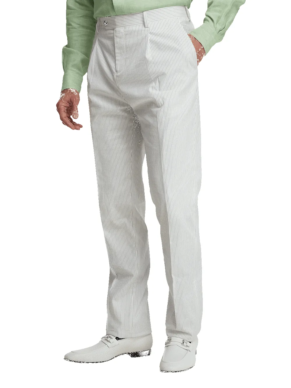 Cotton Stretch Stripe Seersucker Single Pleat Suit Pants - White/blue sold by Paul Fredrick product image thumbnail 4